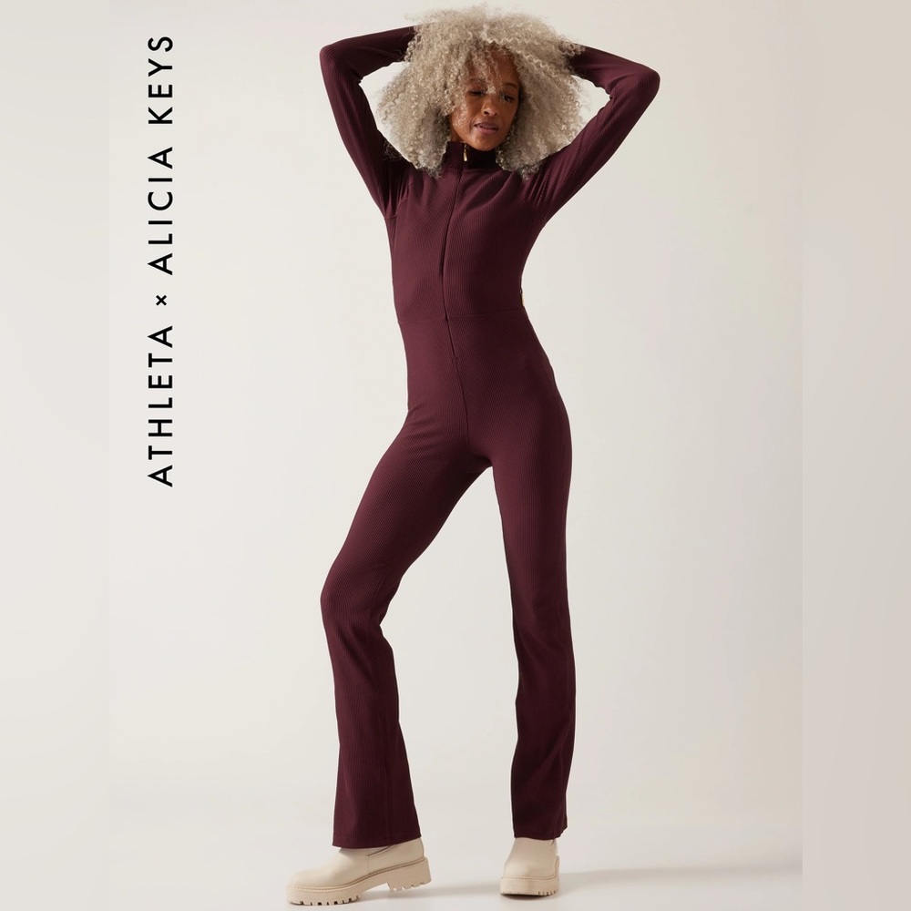 KEYS goddess bodysuit burgundy ALICIA KEYS X ATHLETA NWT - rib texture